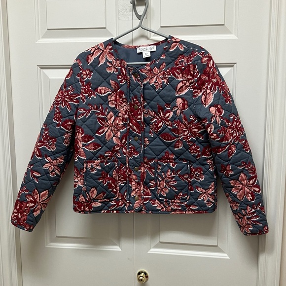 Rachel Zoe Jackets & Blazers - Rachel Zoe quilted collarless patch pocket jacket, floral, wine red & grey L